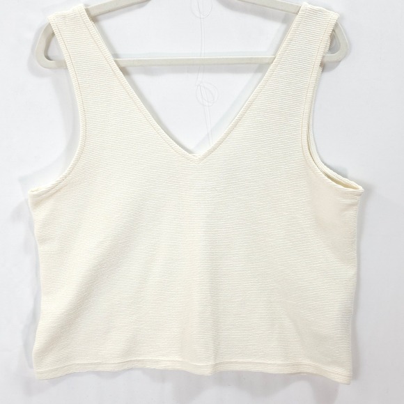 Madewell Tops - Madewell Ribbed Knit Crop Tank Top Womens L V-Neck Cream Coastal Minimalist